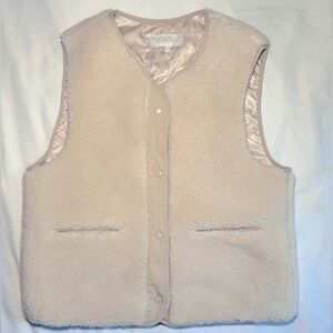 Giordano Off White Light Sherpa Lined Vest With Pockets Button Up Size Small